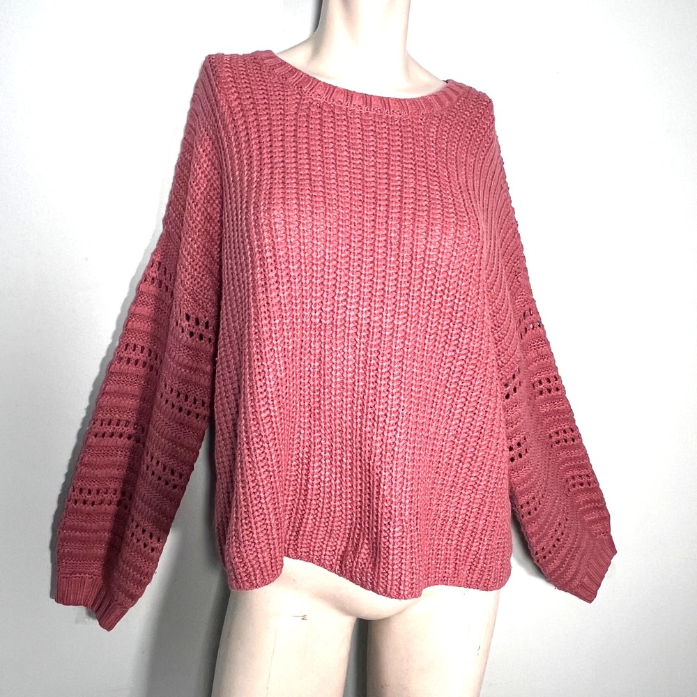 Womens 1X Knit Pullover Sweater Balloon Sleeve Soft Girl Oversized Cozy Coquette